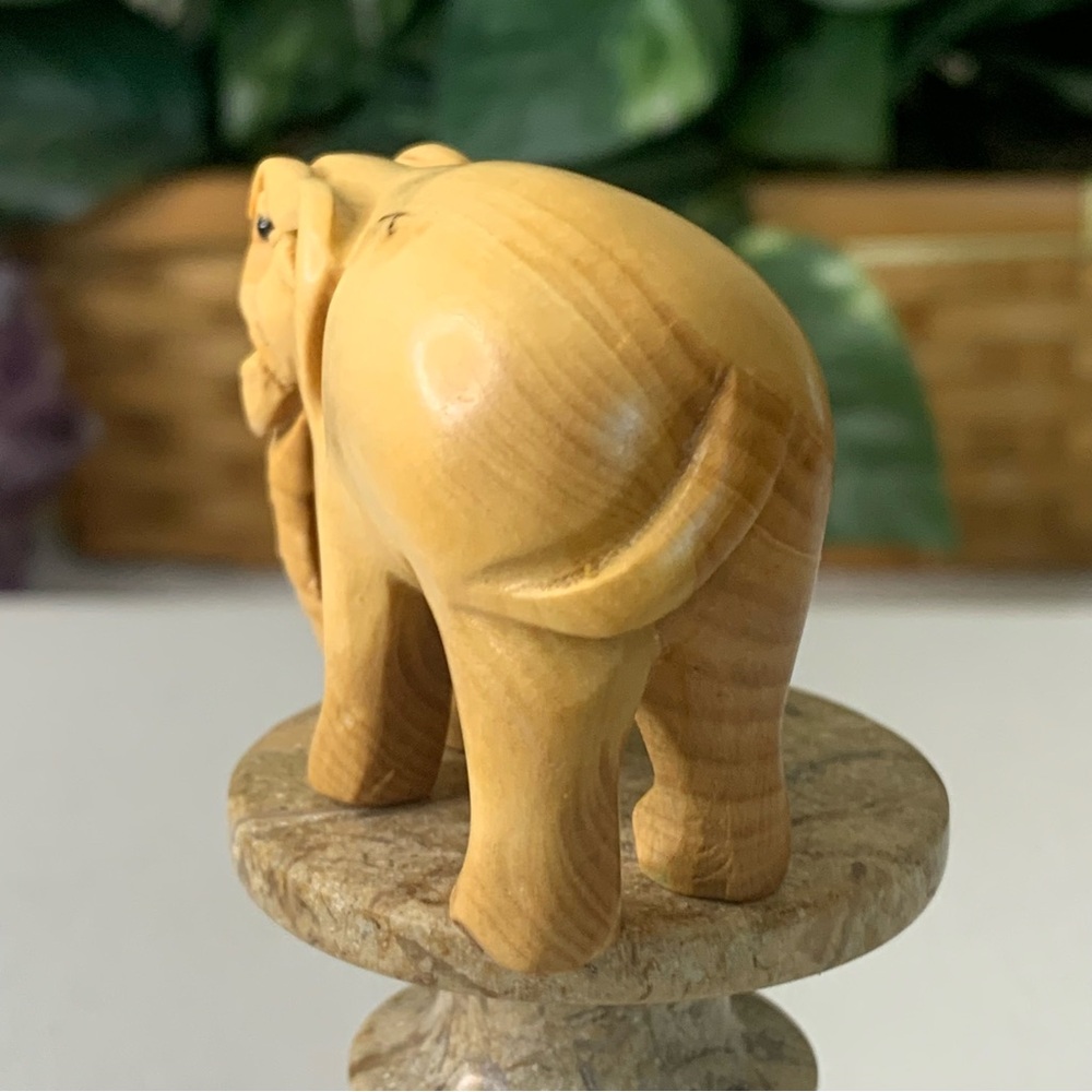 Vintage Boxwood Elephant Netsuke Hand Carved Wood Wild Animal Figurine Carving - Picture 6 of 11